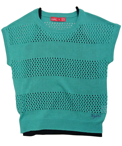 X-girl(エックスガール)の「MESH BORDER KNIT TOP(ニット/セーター・レディース・ホワイト/ブラック/グリーン・2/1)」の5枚目の写真