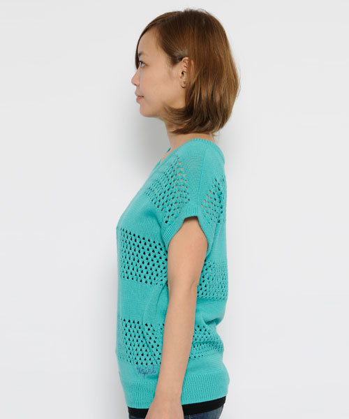 X-girl(エックスガール)の「MESH BORDER KNIT TOP(ニット/セーター・レディース・ホワイト/ブラック/グリーン・2/1)」の17枚目の写真