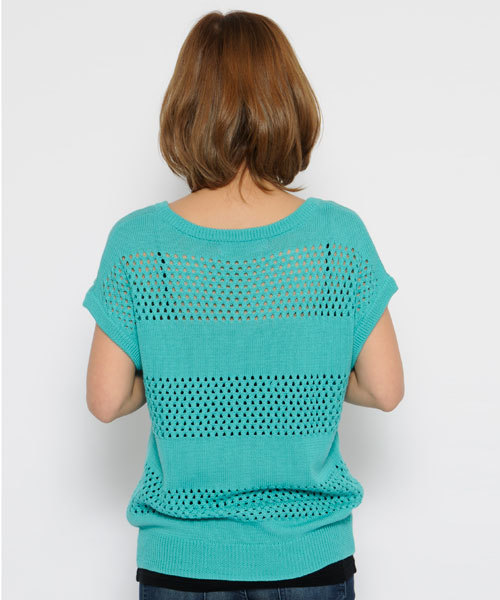 X-girl(エックスガール)の「MESH BORDER KNIT TOP(ニット/セーター・レディース・ホワイト/ブラック/グリーン・2/1)」の18枚目の写真