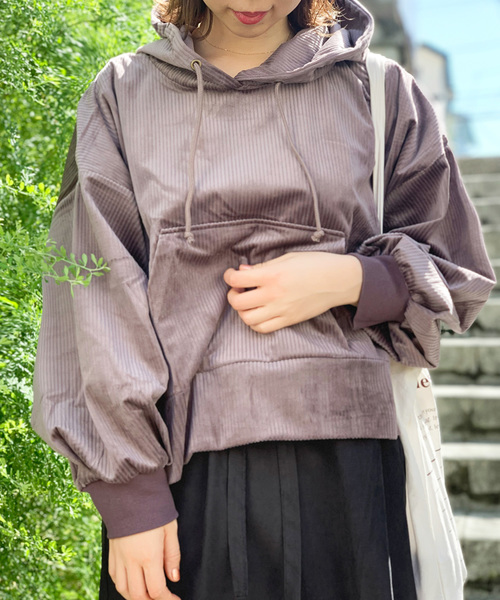 STYLEBLOCK（スタイルブロック）の「カットコーデュロイサイドスリットパーカー（パーカー・レディース・ブラック/ベージュ/グレー/アイボリー・M）」の4枚目の写真