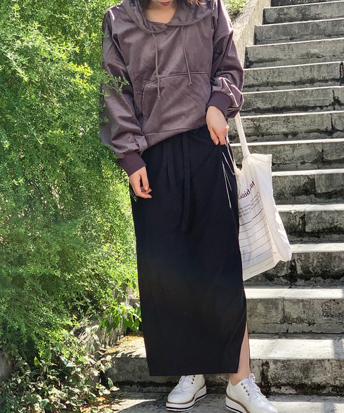 STYLEBLOCK（スタイルブロック）の「カットコーデュロイサイドスリットパーカー（パーカー・レディース・ブラック/ベージュ/グレー/アイボリー・M）」の7枚目の写真