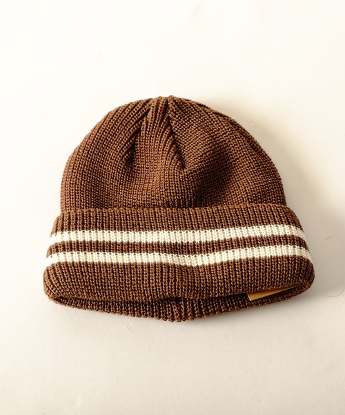 JABURO（ジャブロー）の「JABURO コットン&アクリル 2本ライン入りショートニットキャップ（ニットキャップ/ビーニー・メンズ・ホワイト系その他/ブラック系その他/グレー系その他/ブラウン系その他/ベージュ系その他/ブルー系その他/レッド系その他・FREE）」の4枚目の写真