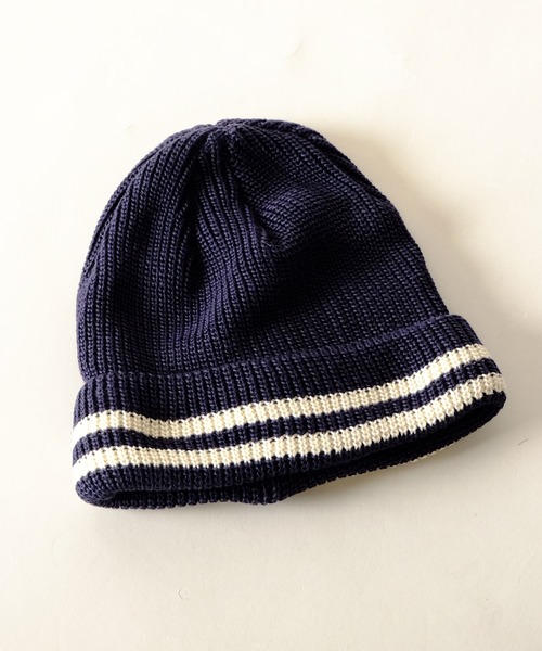 JABURO（ジャブロー）の「JABURO コットン&アクリル 2本ライン入りショートニットキャップ（ニットキャップ/ビーニー・メンズ・ホワイト系その他/ブラック系その他/グレー系その他/ブラウン系その他/ベージュ系その他/ブルー系その他/レッド系その他・FREE）」の6枚目の写真