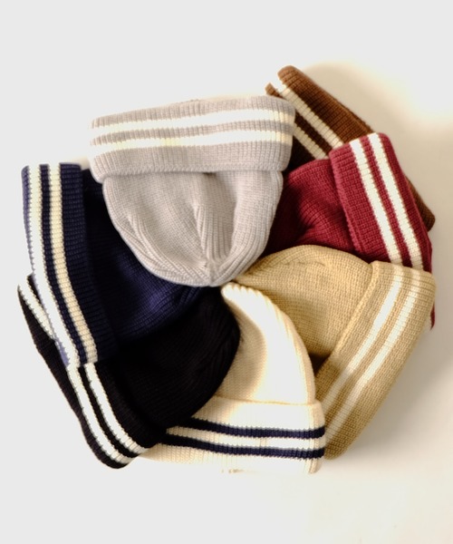 JABURO（ジャブロー）の「JABURO コットン&アクリル 2本ライン入りショートニットキャップ（ニットキャップ/ビーニー・メンズ・ホワイト系その他/ブラック系その他/グレー系その他/ブラウン系その他/ベージュ系その他/ブルー系その他/レッド系その他・FREE）」の10枚目の写真