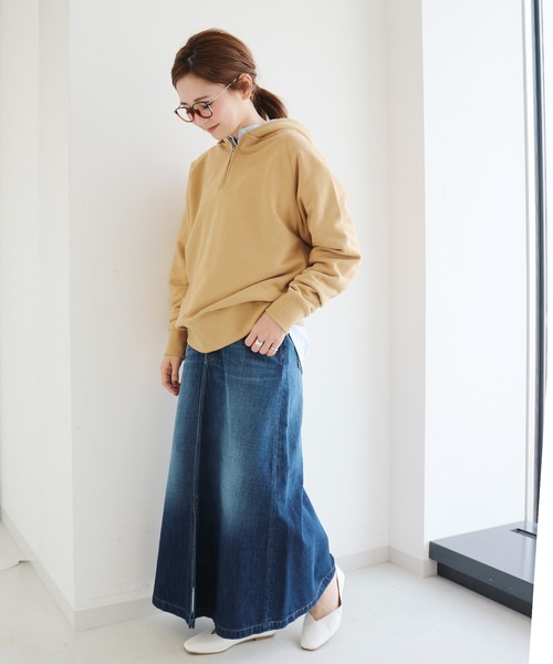 AMERICAN HOLIC（アメリカンホリック）の「フード付きハーフＺＩＰ裏毛フードパーカー　＊（パーカー・レディース・アイボリー/チャコールグレー/ベージュ・MEDIUM/LARGE）」の10枚目の写真