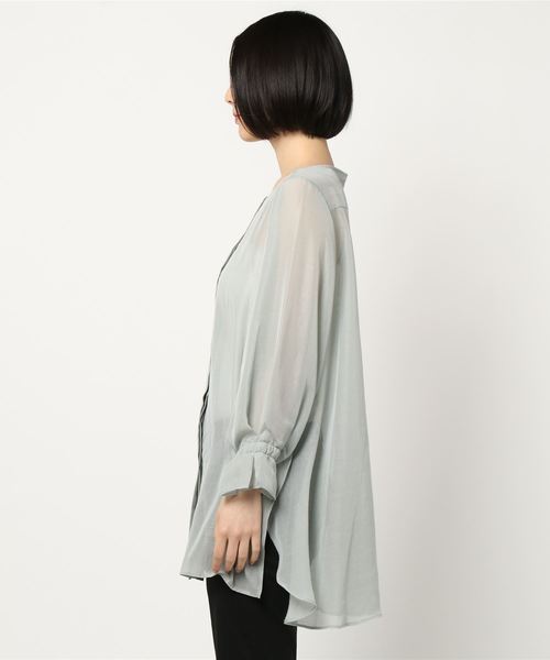 DouDou（ドゥドゥ）の「サイドスリットシアーシャツ（シャツ/ブラウス・レディース・ホワイト/モスグリーン・FREE）」の3枚目の写真