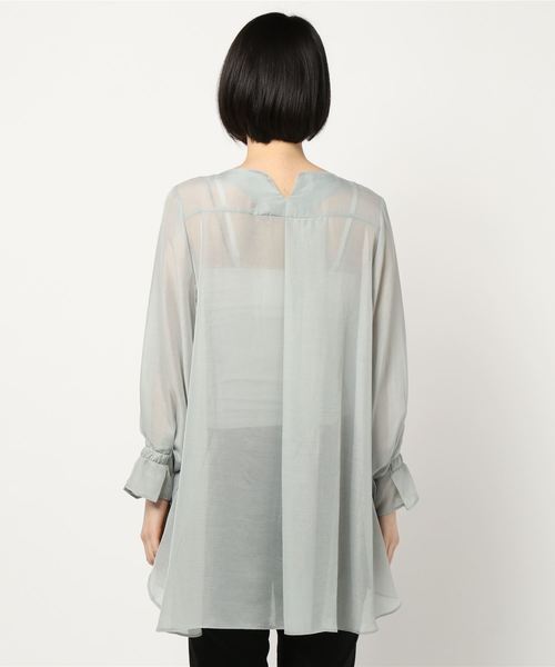 DouDou（ドゥドゥ）の「サイドスリットシアーシャツ（シャツ/ブラウス・レディース・ホワイト/モスグリーン・FREE）」の4枚目の写真