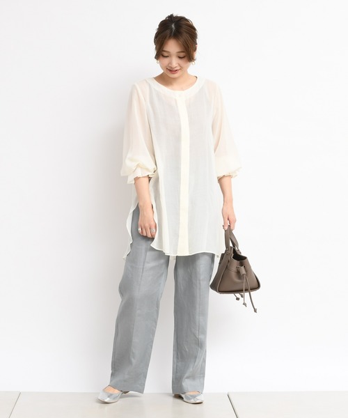 DouDou（ドゥドゥ）の「サイドスリットシアーシャツ（シャツ/ブラウス・レディース・ホワイト/モスグリーン・FREE）」の16枚目の写真