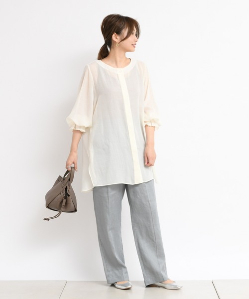 DouDou（ドゥドゥ）の「サイドスリットシアーシャツ（シャツ/ブラウス・レディース・ホワイト/モスグリーン・FREE）」の22枚目の写真