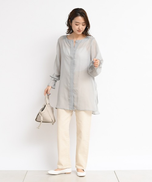 DouDou（ドゥドゥ）の「サイドスリットシアーシャツ（シャツ/ブラウス・レディース・ホワイト/モスグリーン・FREE）」の21枚目の写真