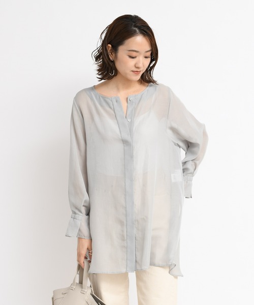 DouDou（ドゥドゥ）の「サイドスリットシアーシャツ（シャツ/ブラウス・レディース・ホワイト/モスグリーン・FREE）」の14枚目の写真