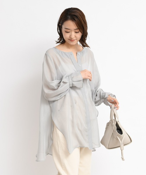 DouDou（ドゥドゥ）の「サイドスリットシアーシャツ（シャツ/ブラウス・レディース・ホワイト/モスグリーン・FREE）」の20枚目の写真