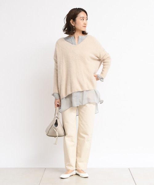 DouDou（ドゥドゥ）の「サイドスリットシアーシャツ（シャツ/ブラウス・レディース・ホワイト/モスグリーン・FREE）」の7枚目の写真