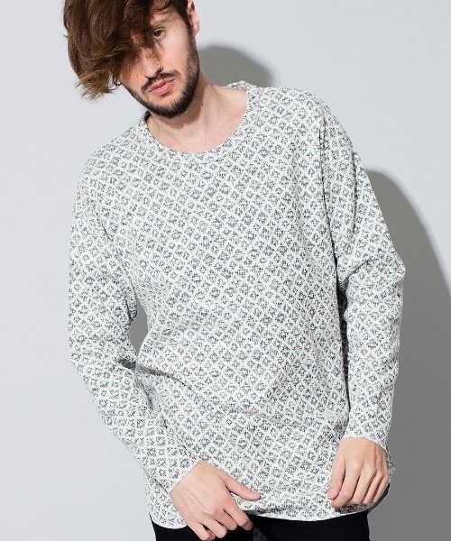 NO ID.（ノーアイディ）の「mlt2993-エスニックツイードＢＩＧロンＴ Tシャツ（Tシャツ/カットソー・メンズ・ホワイト/ベージュ/ネイビー/ブラック・ONE SIZE）」の2枚目の写真