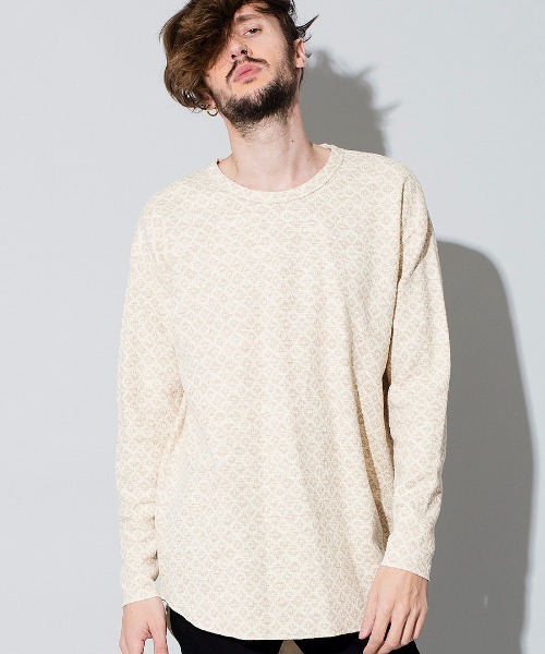 NO ID.（ノーアイディ）の「mlt2993-エスニックツイードＢＩＧロンＴ Tシャツ（Tシャツ/カットソー・メンズ・ホワイト/ベージュ/ネイビー/ブラック・ONE SIZE）」の14枚目の写真
