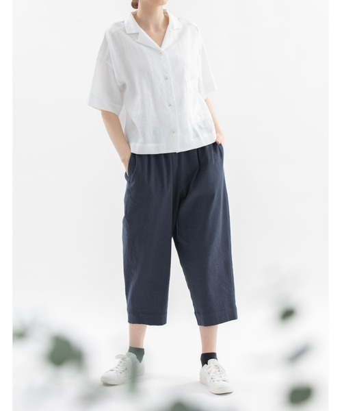 nop de nod(ノップドゥノッド)の「リネンオープンカラーシャツ(シャツ/ブラウス・レディース・オフホワイト/ブラック/モカ・3)」の4枚目の写真