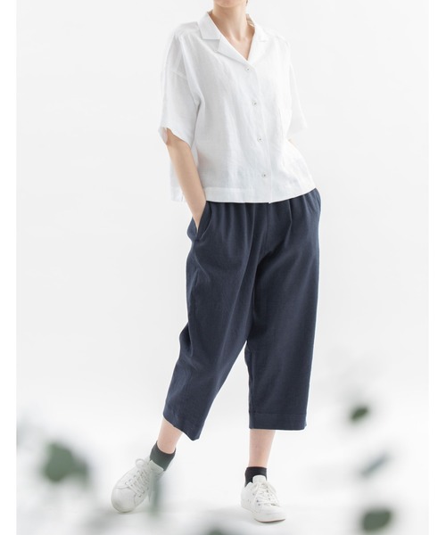 nop de nod(ノップドゥノッド)の「リネンオープンカラーシャツ(シャツ/ブラウス・レディース・オフホワイト/ブラック/モカ・3)」の5枚目の写真