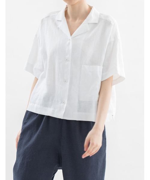 nop de nod(ノップドゥノッド)の「リネンオープンカラーシャツ(シャツ/ブラウス・レディース・オフホワイト/ブラック/モカ・3)」の8枚目の写真