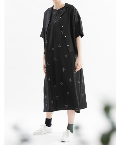 nop de nod(ノップドゥノッド)の「リネンオープンカラーシャツ(シャツ/ブラウス・レディース・オフホワイト/ブラック/モカ・3)」の12枚目の写真