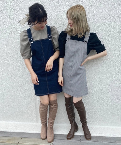 one after another NICE CLAUP（ワンアフターアナザーナイスクラップ）の「ミニジャンパースカート（ジャンパースカート・レディース・ブラック/ブラウン/インディゴブルー/アイボリー/チェック・FREE）」の22枚目の写真