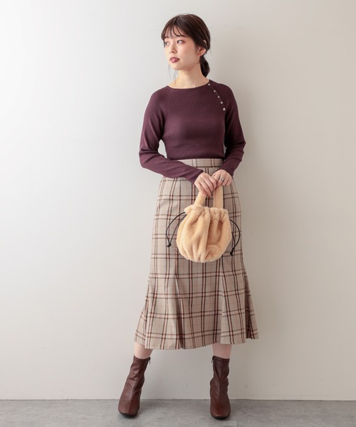 natural couture(ナチュラルクチュール)の「マーメイドチェックスカート(スカート・レディース・ベージュ/ブルー/キャメル・FREE)」の6枚目の写真