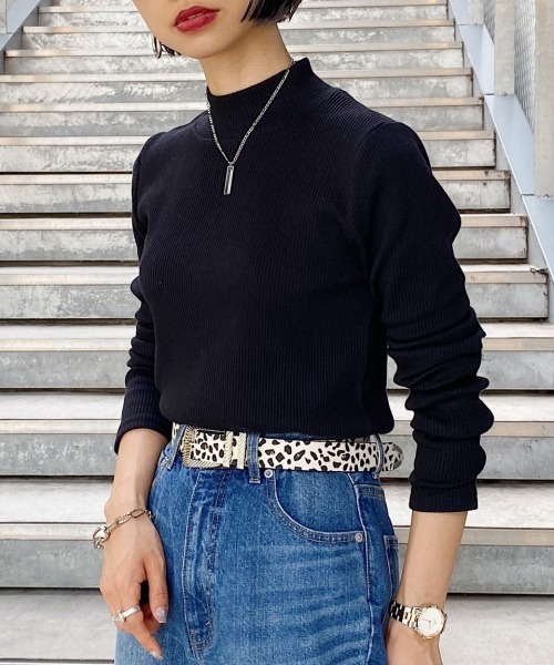 PAGEBOY（ページボーイ）の「リブハイネックロングスリーブ（Tシャツ/カットソー・レディース・ブラック/ダークブラウン/オフホワイト・FREE）」の3枚目の写真