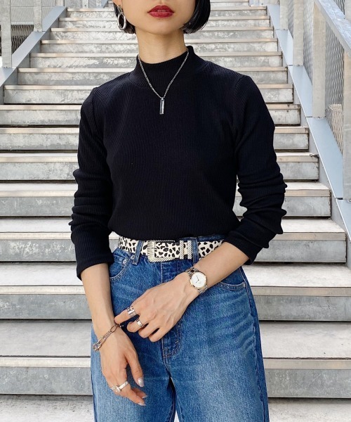 PAGEBOY（ページボーイ）の「リブハイネックロングスリーブ（Tシャツ/カットソー・レディース・ブラック/ダークブラウン/オフホワイト・FREE）」の9枚目の写真