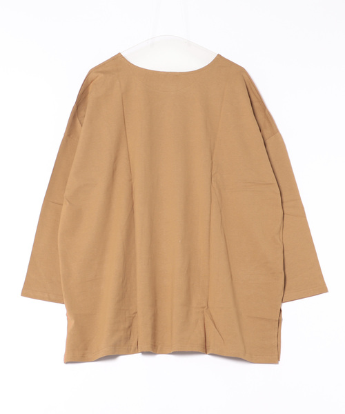 LEAD（リード）の「コットン100％シンプル長袖ゆったりカットソートップス（Tシャツ/カットソー・レディース・ブラック/ネイビー/オフホワイト/カーキ/キャメル/ライトアッシュグレー・FREE）」の8枚目の写真