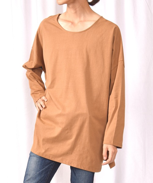 LEAD（リード）の「コットン100％シンプル長袖ゆったりカットソートップス（Tシャツ/カットソー・レディース・ブラック/ネイビー/オフホワイト/カーキ/キャメル/ライトアッシュグレー・FREE）」の10枚目の写真