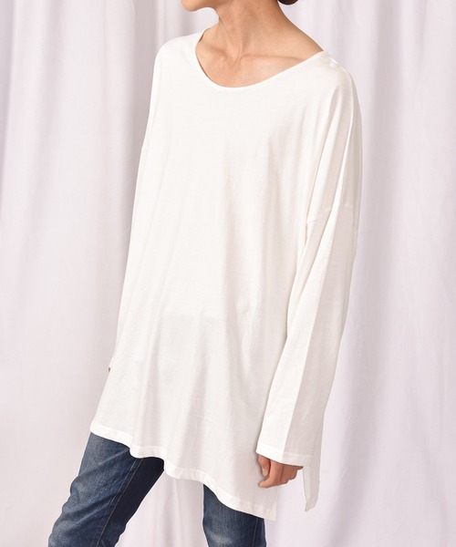 LEAD（リード）の「コットン100％シンプル長袖ゆったりカットソートップス（Tシャツ/カットソー・レディース・ブラック/ネイビー/オフホワイト/カーキ/キャメル/ライトアッシュグレー・FREE）」の12枚目の写真