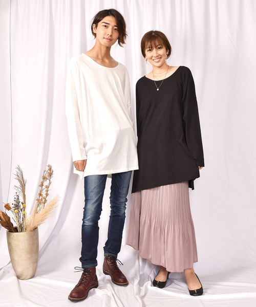 LEAD（リード）の「コットン100％シンプル長袖ゆったりカットソートップス（Tシャツ/カットソー・レディース・ブラック/ネイビー/オフホワイト/カーキ/キャメル/ライトアッシュグレー・FREE）」の18枚目の写真