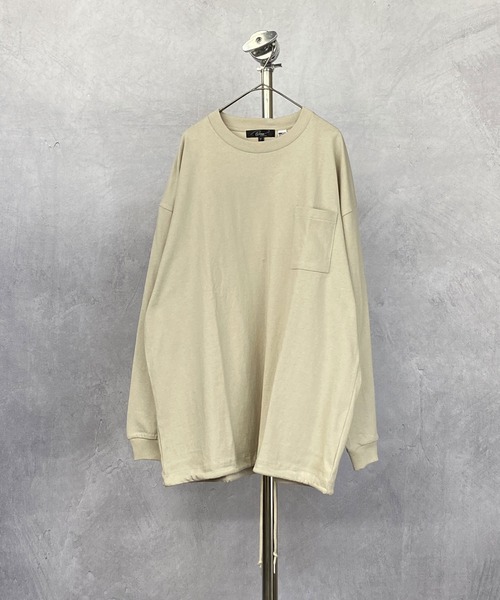 Beno(ビーノ)の「USAコットン ヘビー天竺 裾スピンドル ルーズシルエット ポケット ロングスリーブTEE(Tシャツ/カットソー・メンズ・オフホワイト/グレイッシュブルー/ブルーグリーン/サンドベージュ/ラベンダー/ブラック・FREE)」の4枚目の写真