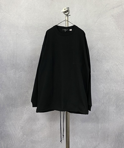 Beno(ビーノ)の「USAコットン ヘビー天竺 裾スピンドル ルーズシルエット ポケット ロングスリーブTEE(Tシャツ/カットソー・メンズ・オフホワイト/グレイッシュブルー/ブルーグリーン/サンドベージュ/ラベンダー/ブラック・FREE)」の3枚目の写真