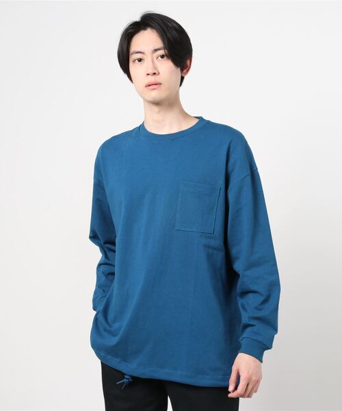 Beno(ビーノ)の「USAコットン ヘビー天竺 裾スピンドル ルーズシルエット ポケット ロングスリーブTEE(Tシャツ/カットソー・メンズ・オフホワイト/グレイッシュブルー/ブルーグリーン/サンドベージュ/ラベンダー/ブラック・FREE)」の13枚目の写真