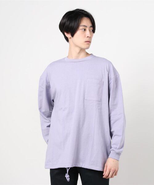 Beno(ビーノ)の「USAコットン ヘビー天竺 裾スピンドル ルーズシルエット ポケット ロングスリーブTEE(Tシャツ/カットソー・メンズ・オフホワイト/グレイッシュブルー/ブルーグリーン/サンドベージュ/ラベンダー/ブラック・FREE)」の14枚目の写真
