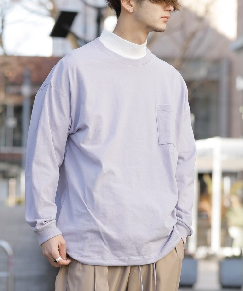 Beno(ビーノ)の「USAコットン ヘビー天竺 裾スピンドル ルーズシルエット ポケット ロングスリーブTEE(Tシャツ/カットソー・メンズ・オフホワイト/グレイッシュブルー/ブルーグリーン/サンドベージュ/ラベンダー/ブラック・FREE)」の15枚目の写真