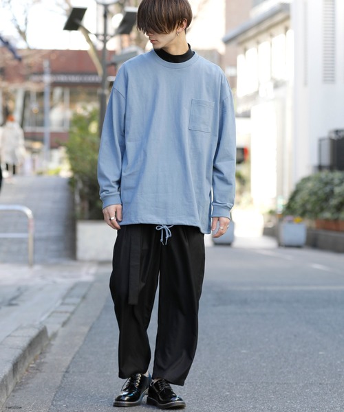 Beno(ビーノ)の「USAコットン ヘビー天竺 裾スピンドル ルーズシルエット ポケット ロングスリーブTEE(Tシャツ/カットソー・メンズ・オフホワイト/グレイッシュブルー/ブルーグリーン/サンドベージュ/ラベンダー/ブラック・FREE)」の16枚目の写真