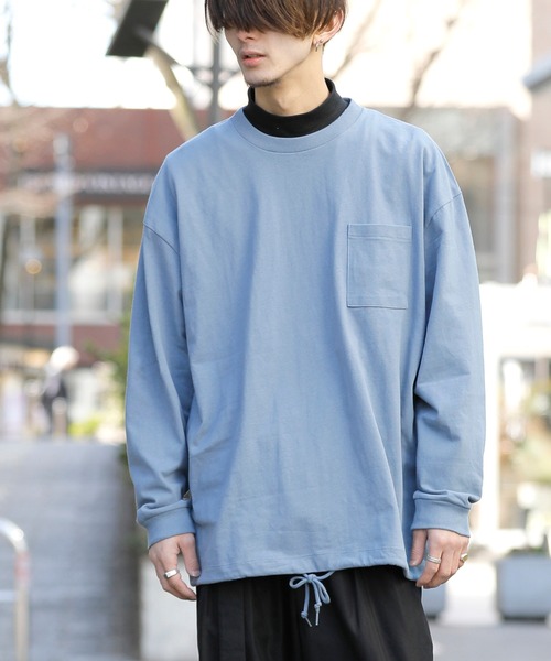 Beno(ビーノ)の「USAコットン ヘビー天竺 裾スピンドル ルーズシルエット ポケット ロングスリーブTEE(Tシャツ/カットソー・メンズ・オフホワイト/グレイッシュブルー/ブルーグリーン/サンドベージュ/ラベンダー/ブラック・FREE)」の17枚目の写真