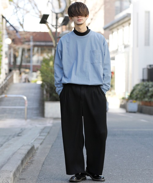 Beno(ビーノ)の「USAコットン ヘビー天竺 裾スピンドル ルーズシルエット ポケット ロングスリーブTEE(Tシャツ/カットソー・メンズ・オフホワイト/グレイッシュブルー/ブルーグリーン/サンドベージュ/ラベンダー/ブラック・FREE)」の21枚目の写真