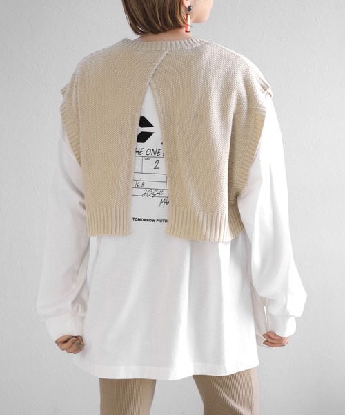 ANDJ(アンドジェイ)の「2WAY鹿の子編みスリットニットベスト(ベスト・レディース・ブラウン/ピンク/グリーン/モカ/ライトベージュ/グリーン系その他/ブラック・M)」の5枚目の写真