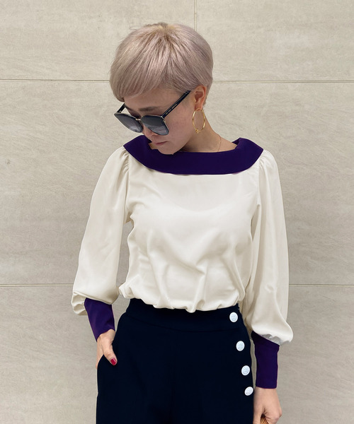 JENNE（ジェンヌ）の「ローカラーモダン配色ブラウス（シャツ/ブラウス・レディース・ネイビー/ホワイト・SMALL/MEDIUM/LARGE）」の3枚目の写真