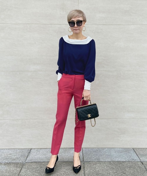 JENNE（ジェンヌ）の「ローカラーモダン配色ブラウス（シャツ/ブラウス・レディース・ネイビー/ホワイト・SMALL/MEDIUM/LARGE）」の4枚目の写真