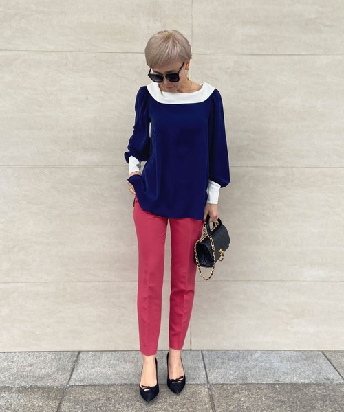 JENNE（ジェンヌ）の「ローカラーモダン配色ブラウス（シャツ/ブラウス・レディース・ネイビー/ホワイト・SMALL/MEDIUM/LARGE）」の8枚目の写真