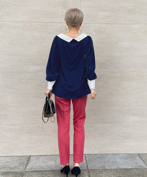 JENNE（ジェンヌ）の「ローカラーモダン配色ブラウス（シャツ/ブラウス・レディース・ネイビー/ホワイト・SMALL/MEDIUM/LARGE）」の9枚目の写真