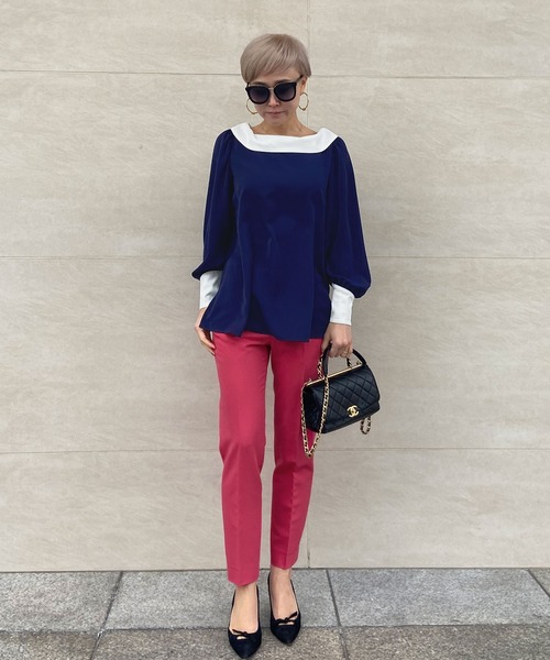 JENNE（ジェンヌ）の「ローカラーモダン配色ブラウス（シャツ/ブラウス・レディース・ネイビー/ホワイト・SMALL/MEDIUM/LARGE）」の10枚目の写真