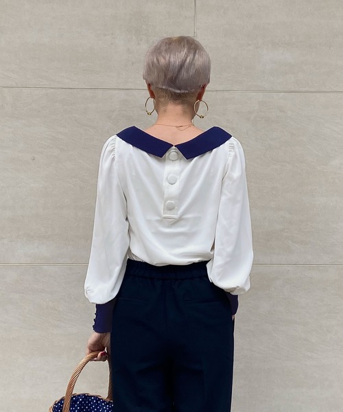 JENNE（ジェンヌ）の「ローカラーモダン配色ブラウス（シャツ/ブラウス・レディース・ネイビー/ホワイト・SMALL/MEDIUM/LARGE）」の12枚目の写真