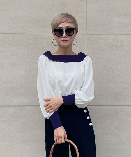 JENNE（ジェンヌ）の「ローカラーモダン配色ブラウス（シャツ/ブラウス・レディース・ネイビー/ホワイト・SMALL/MEDIUM/LARGE）」の13枚目の写真