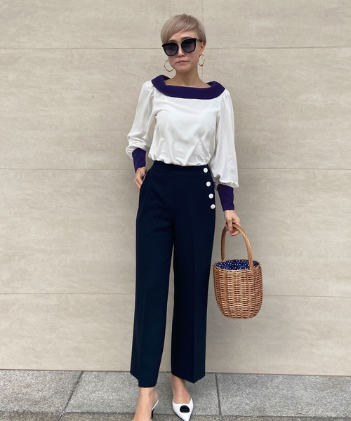 JENNE（ジェンヌ）の「ローカラーモダン配色ブラウス（シャツ/ブラウス・レディース・ネイビー/ホワイト・SMALL/MEDIUM/LARGE）」の14枚目の写真