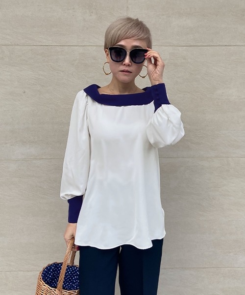 JENNE（ジェンヌ）の「ローカラーモダン配色ブラウス（シャツ/ブラウス・レディース・ネイビー/ホワイト・SMALL/MEDIUM/LARGE）」の17枚目の写真