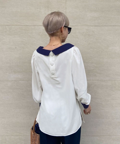 JENNE（ジェンヌ）の「ローカラーモダン配色ブラウス（シャツ/ブラウス・レディース・ネイビー/ホワイト・SMALL/MEDIUM/LARGE）」の18枚目の写真